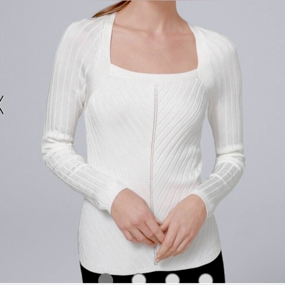 White House Black Market plaited portrait neck top in white size small